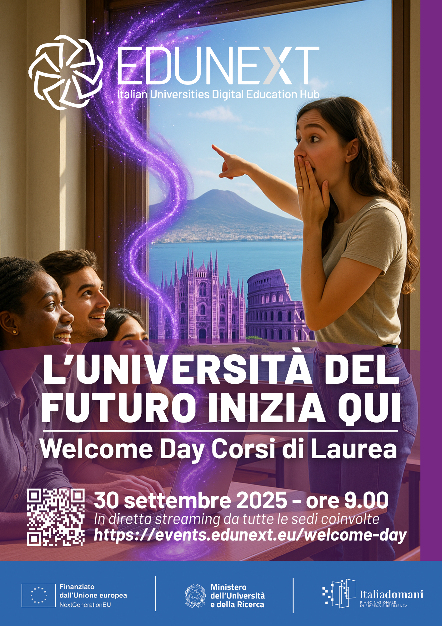 Locandina con slogan L'Università del Futuro inizia qui!