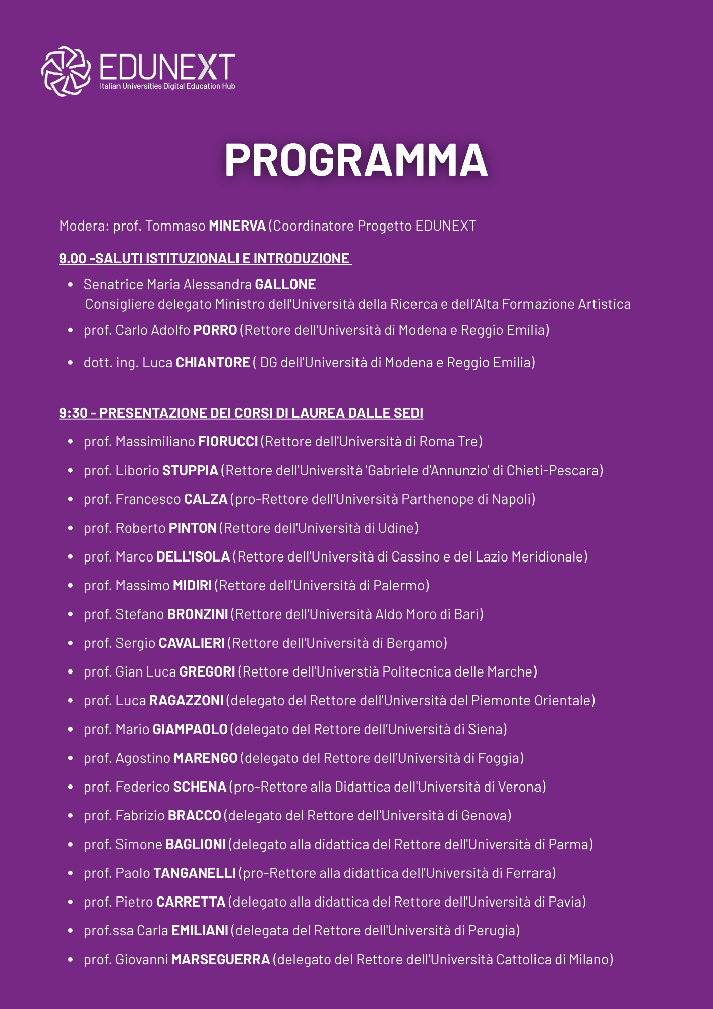 Programma dell'evento